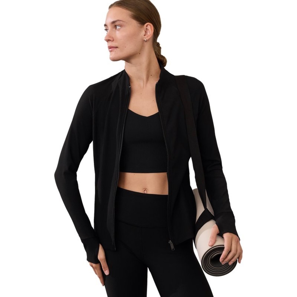 Athleta Salutation Ribbed Jacket - Black - XS